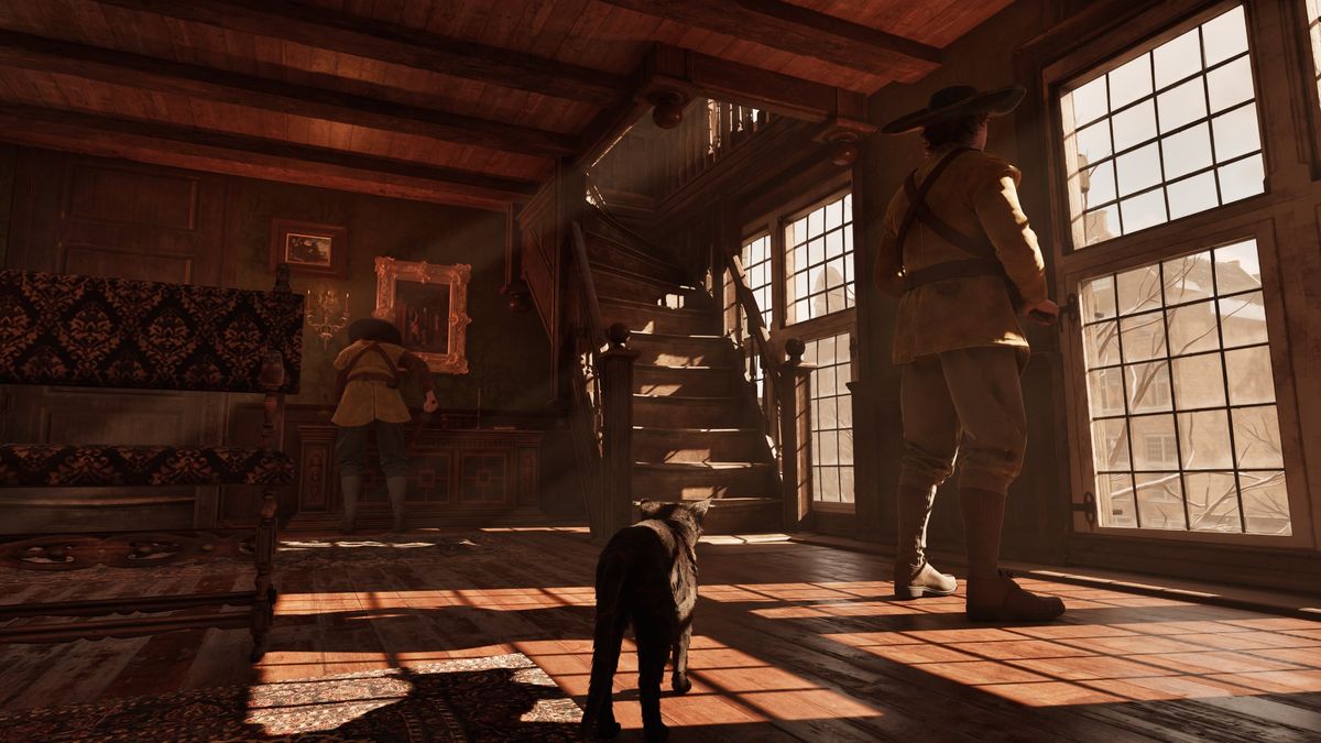A screenshot from 1666: Amsterdam showing the cat behind an enemy