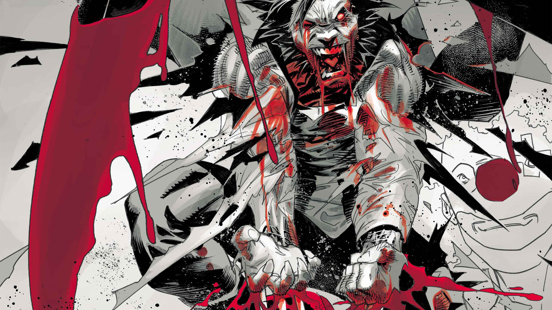 Wolverine going berserk with his claws soaked in blood