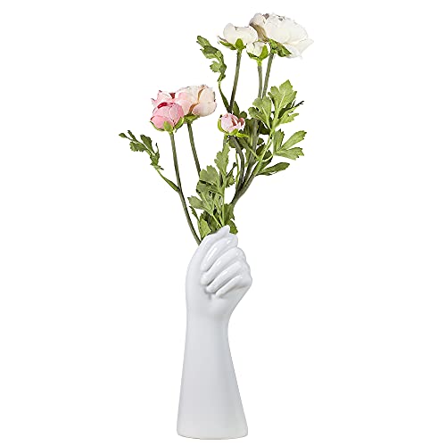 Oymomyo Human Body Ceramic Hand Vase, Arm Body Shaped Small Flower Vase Modern Aesthetic Decorative White Ceramic Vases for Home Living Room D&amp;eacute;cor