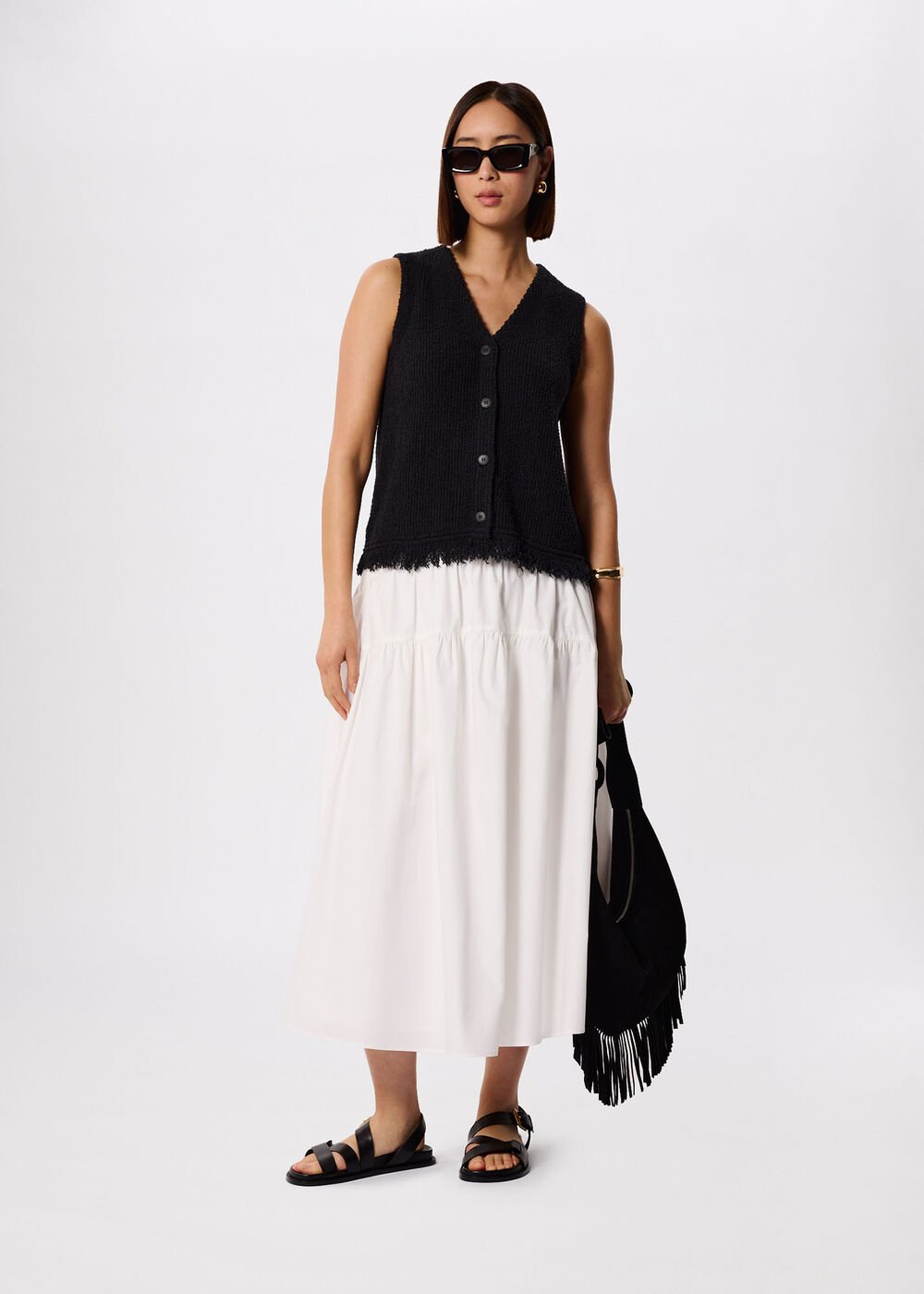 White Tier Hem Cotton Skirt