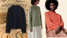 trio of images of TOAST cotton linen easy sweater