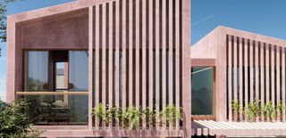 detail of facade in studio contra's design for red clay villa in Nigeria