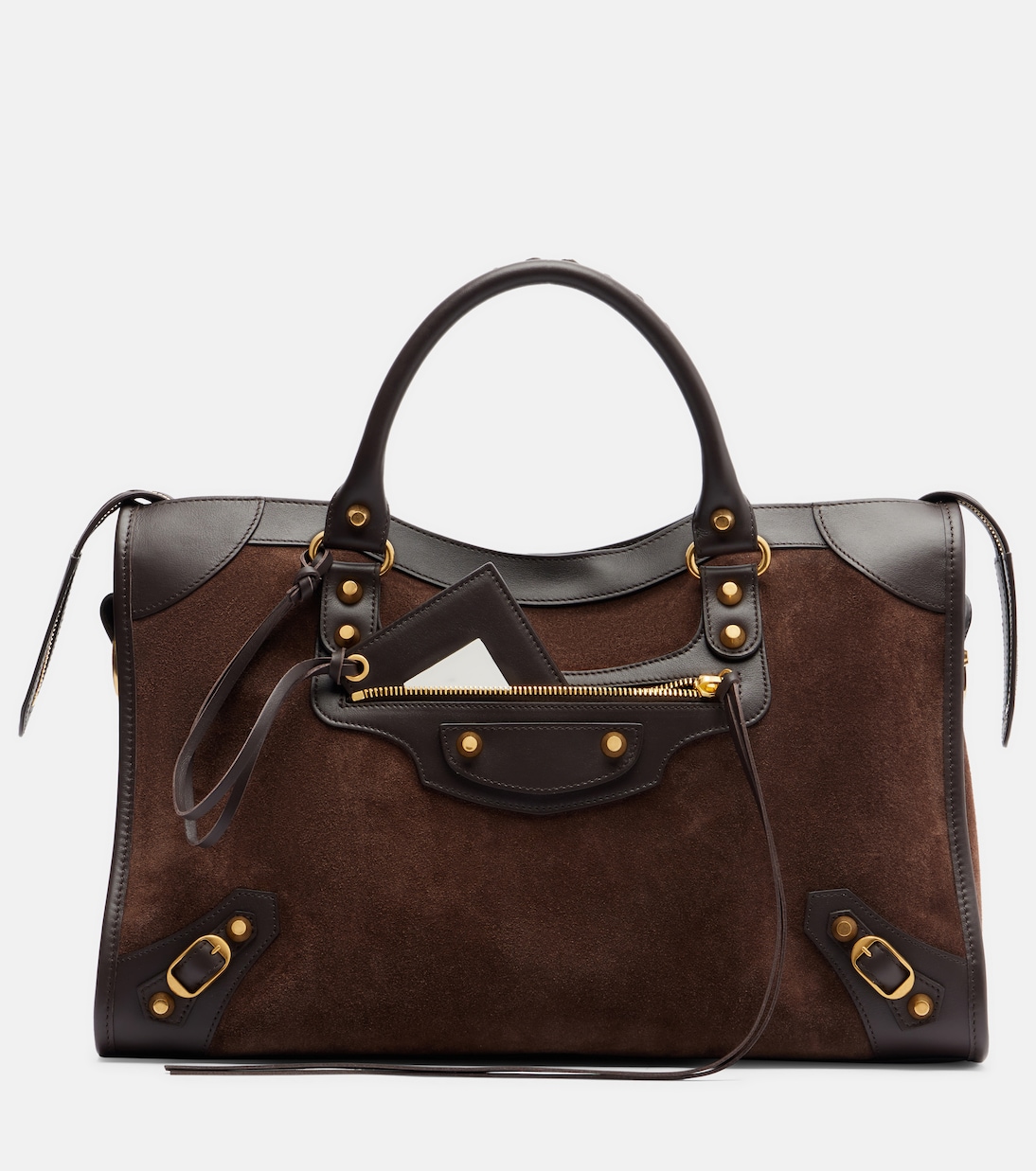 Le City Medium Leather-Trimmed Suede Tote Bag in Brown - Balenciaga