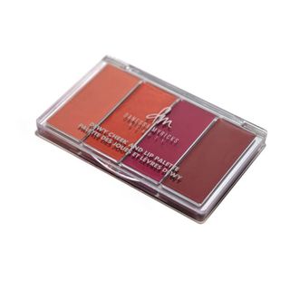 A cheek and lip palette with four pink and orange shades for Black-owned beauty and skincare brands.