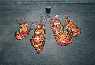 orange street art: boats