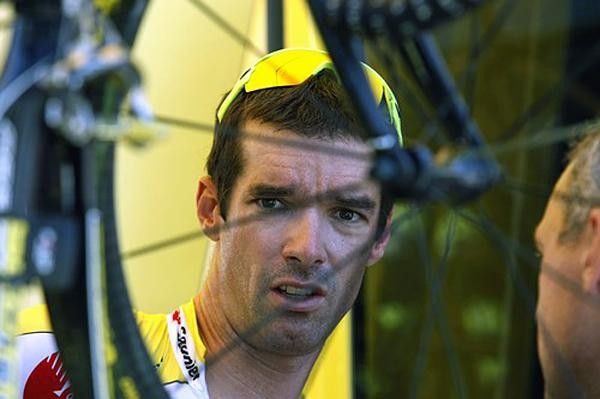 David Millar checks out the hardware before the stage. He carried his bike into a break, but it was doomed due to the overall and points battles.