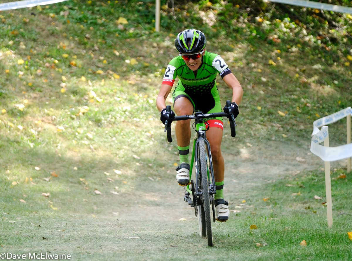 Kaitie Antonneau (Cannondale) seemed to be smiling as she rode off the front with two laps remaining.