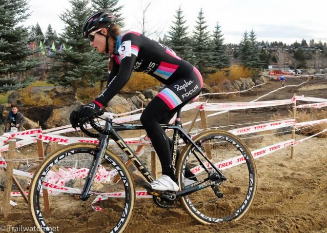 Julie Krasniak (Rapha Focus) riding in third place