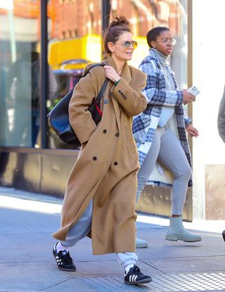 katie holmes her favorite camel top coat from the frankie shop on December 21, 2023 in New York City