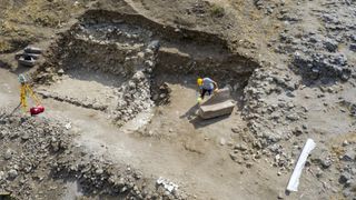 Frone footage shows a "box seat" excavation at Pergamon in the Bergama district of Izmir, Turkey on Sept. 22, 2021.