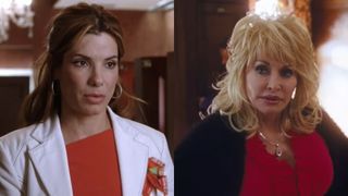 Right: Sandra Bullock in Miss Congeniality 2. Left: Dolly Parton in Joyful Noise.