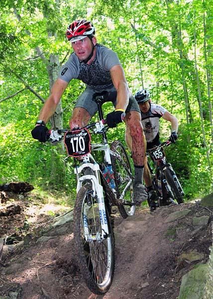 John Glodek descends a steep pitch.