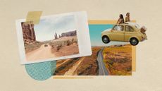 Photo collage of American wilderness roads and cars