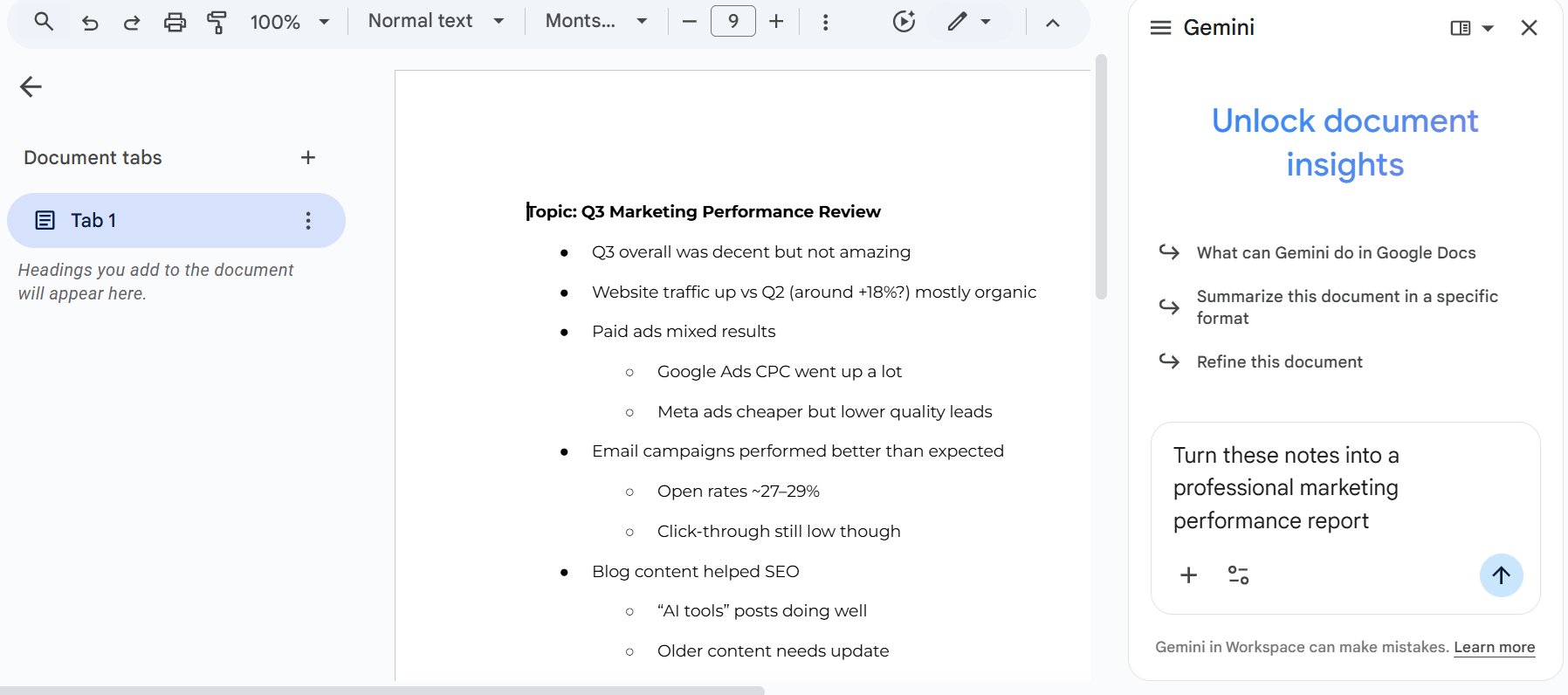 How to use Gemini to turn rough Google Docs notes into a polished report