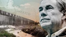 Composite of Texas governor Greg Abbott and the Mexico-US border