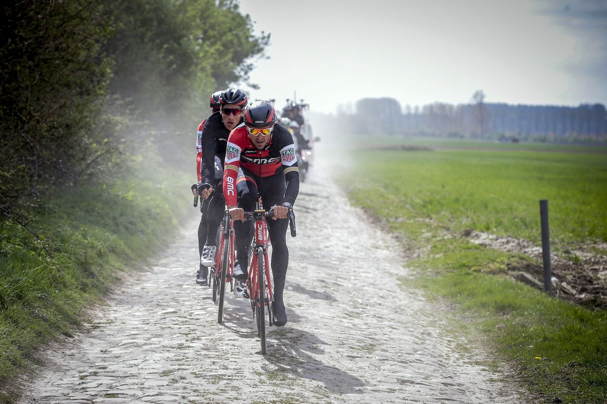 Greg Van Avermaet (BMC Racing) during a training - reconnaisance of the cobblestones sections of Paris-Roubaix
