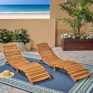 Armond Outdoor Acacia Chaise Lounge Set