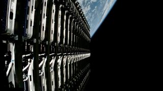 SpaceX's Group 17-54 Starlink satellites are seen in orbit on June 15, 2026, before deploying from the upper stage of their Falcon 9 rocket.