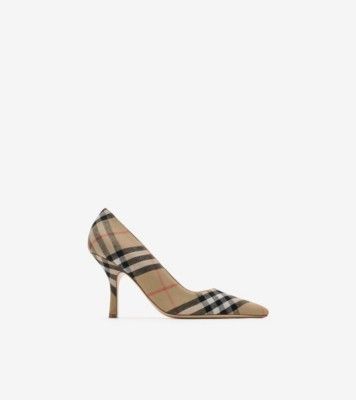 Check Dame Pumps​ in Sand - Women, Linen | Burberry® Official