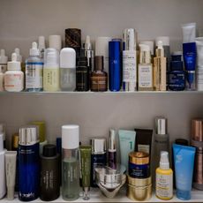 Beauty products on a shelf