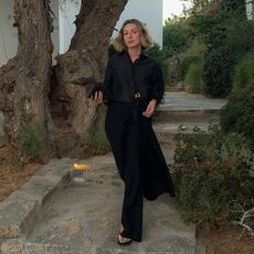 @brittanybathgate wearing linen shirt and trousers