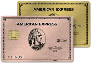 Two American Express Gold cards in two different tones.