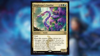 Fangkeeper's Familiar card against a blurred blue background