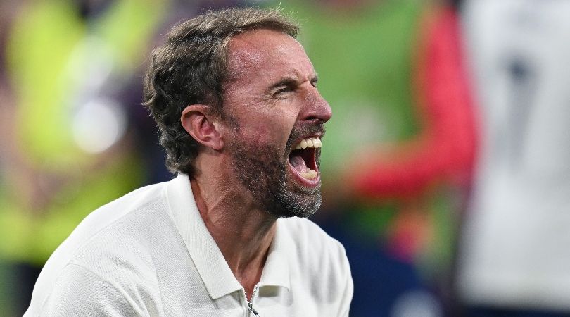 England manager Gareth Southgate celebrates victory over the Netherlands in the semi-finals of Euro 2024.