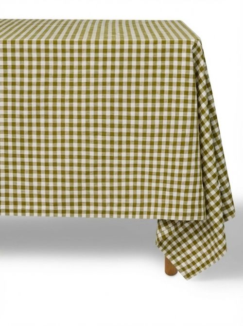 Botanical Green Gingham Linen Blend Tablecloth