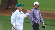 Gray Moore and Tommy Fleetwood in a practice round before The Masters