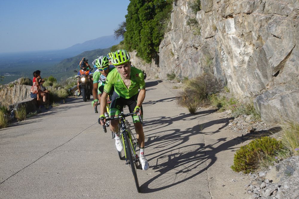 A Cannondale rider ascends the final climb of stage 4.