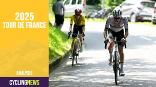 COMBLOUX, FRANCE - JUNE 13: (L-R) Jonas Vingegaard of Denmark and Team Visma | Lease a Bike and Tadej Pogacar of Slovenia and UAE Team Emirates - XRG compete in the breakaway during the 77th Criterium du Dauphine 2025, Stage 6 a 126.7km stage from Valserhone to Combloux 1183m / #UCIWT / on June 13, 2025 in Combloux, France. (Photo by Dario Belingheri/Getty Images)
