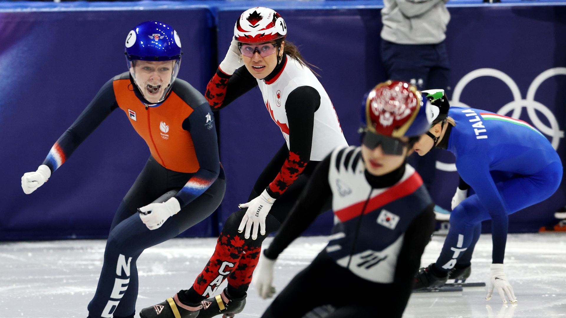 The Netherlands' Xandra Velzeboer in Short-Track Speed Skating action at the 2026 Winter Olympics