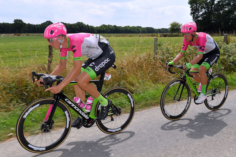 Sep Vanmarcke leads Rigoberto Uran during stage 4 at the Tour de France