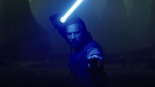 Obi-Wan Kenobi with lightsaber drawn against Darth Vader in Disney+ series