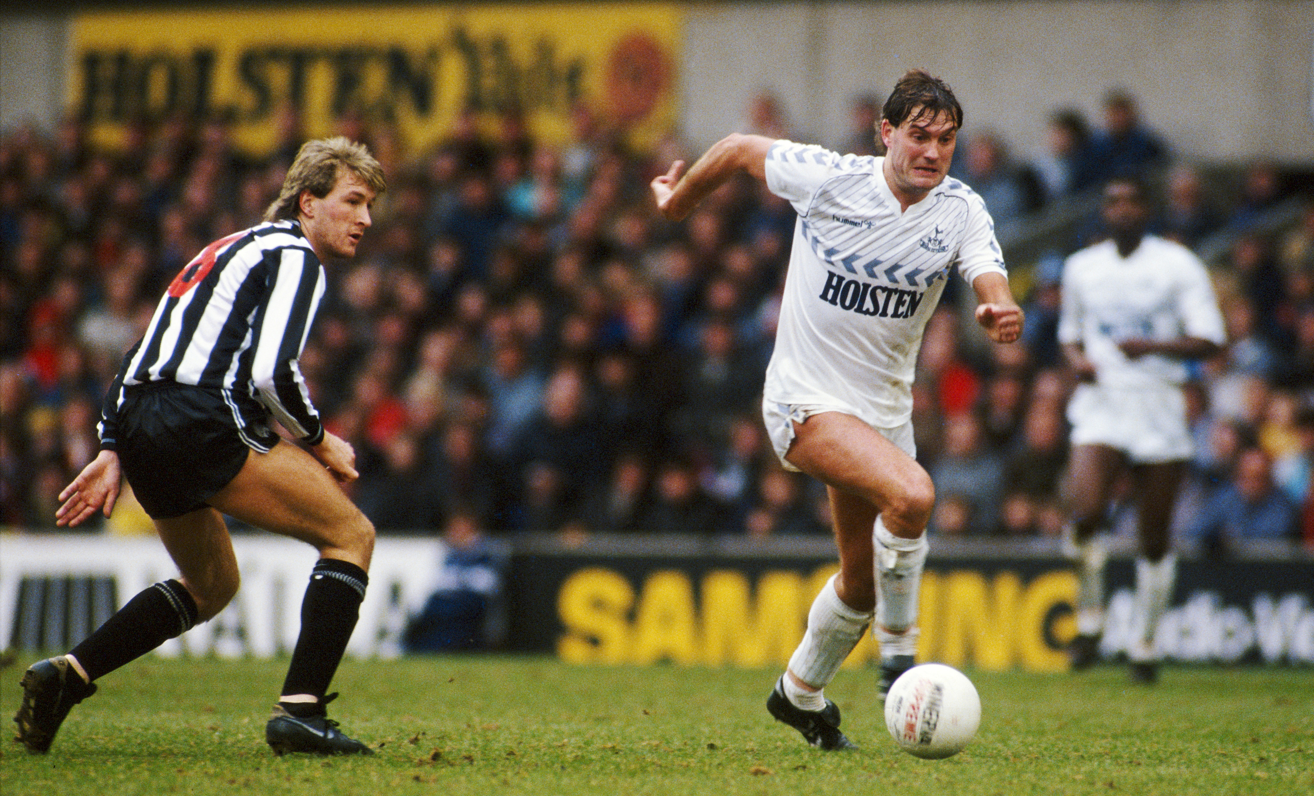 Glenn Hoddle in action for Tottenham against Newcastle in 1987