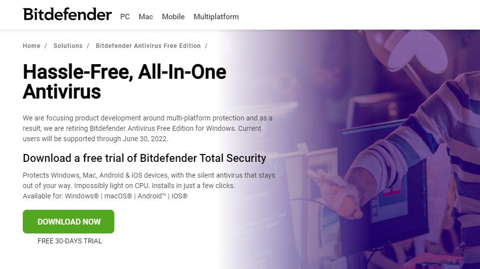 Website screenshot for Bitdefender Antivirus Free Edition
