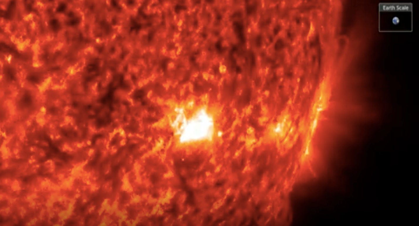 NASA's Solar Dynamics Observatory spacecraft captured this shot of a solar flare erupting from the sunspot AR3165 (center) on Dec. 14, 2022.