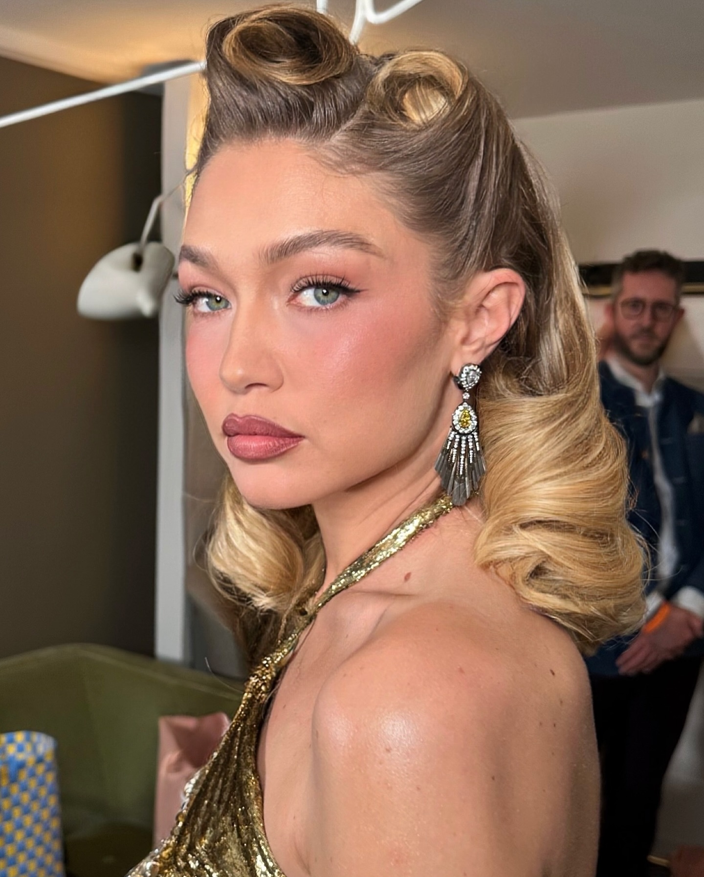 Gigi Hadid with victory rolls hairstyle at Met Gala 2025