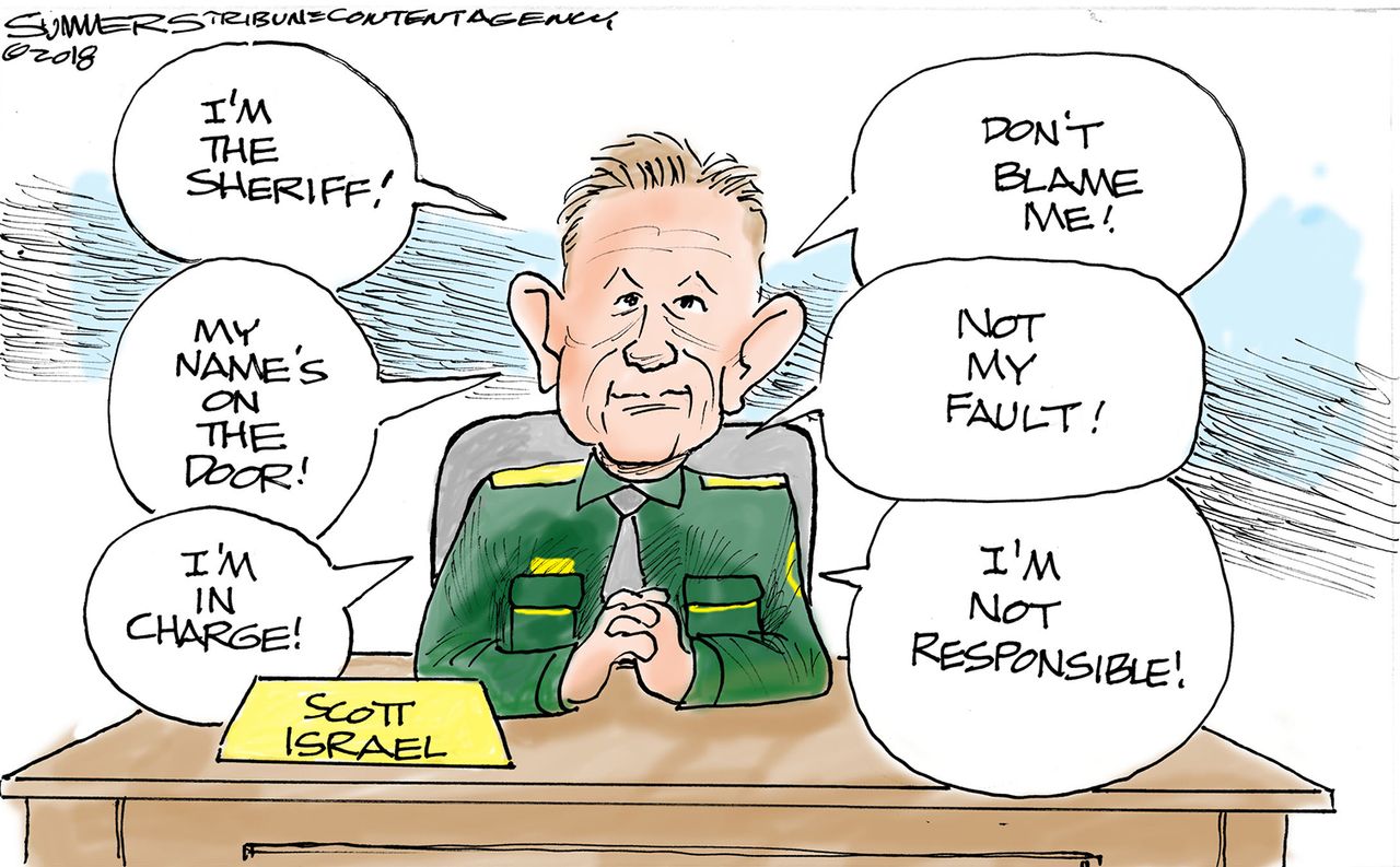 Political cartoon U.S. Parkland shooting Sheriff Scott Israel oversight red flags FBI tips