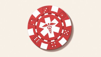 Illustration of a poker chip with a Caduceus symbol
