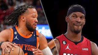 (L, R) Jalen Brunson and Jimmy Butler will face off in the Knicks vs. Heat live stream of game 6