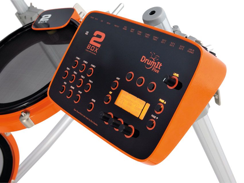 The DrumIt Five module is a simple-looking device, but hosts a lot of impressive sounds. USB connectivity and 4Gb of flash memory add real flexibility.