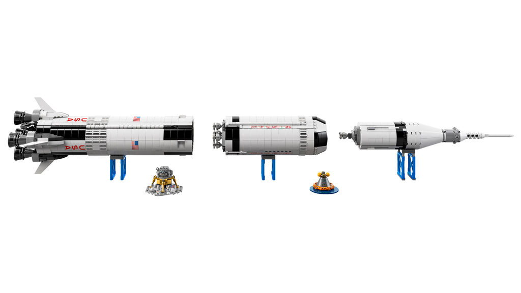 Lego Saturn V on white background