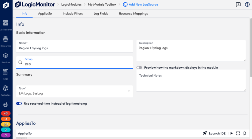 LogicMonitor Syslog