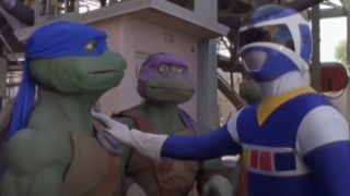 The Ninja Turtles meet the Power Rangers on Power Rangers in Space