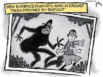 Editorial cartoon U.S. Amelia Earhart new evidence Bigfoot