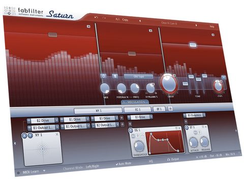 FabFilter Saturn's large spectrum analyser is an ever-present - and cool - feature of its display.