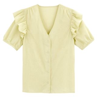 La Redoute Cotton Ruffled Blouse with V-Neck