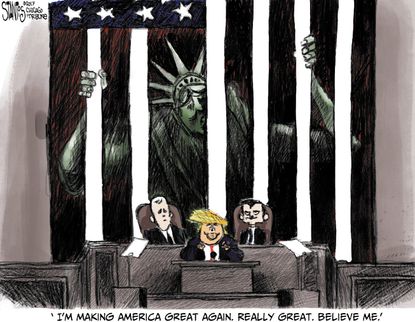 Political Cartoon U.S. Donald Trump America Lady Liberty